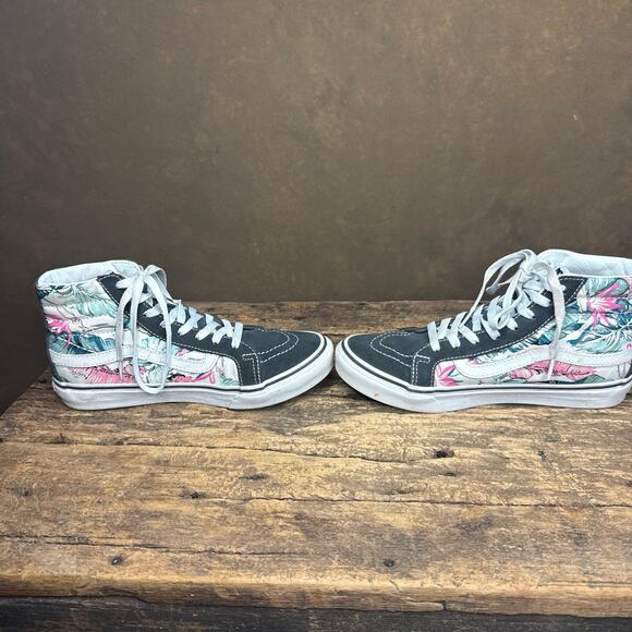 Vans Sk8-Hi Floral Canvas High Top Sneakers Womens 8 Tropical Print Suede Accent - Picture 8 of 12